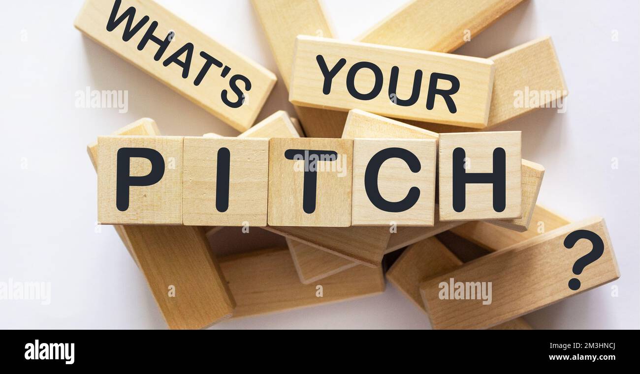 What's Your Pitch text on wood block Stock Photo - Alamy