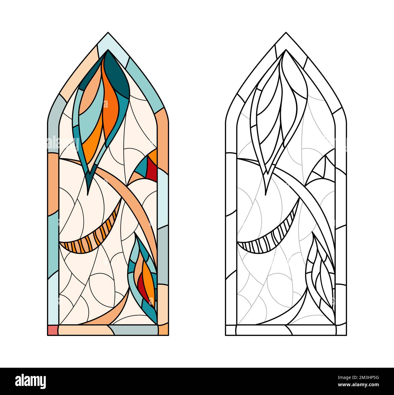 Stained Church glass worksheet for drawing. Stock Vector