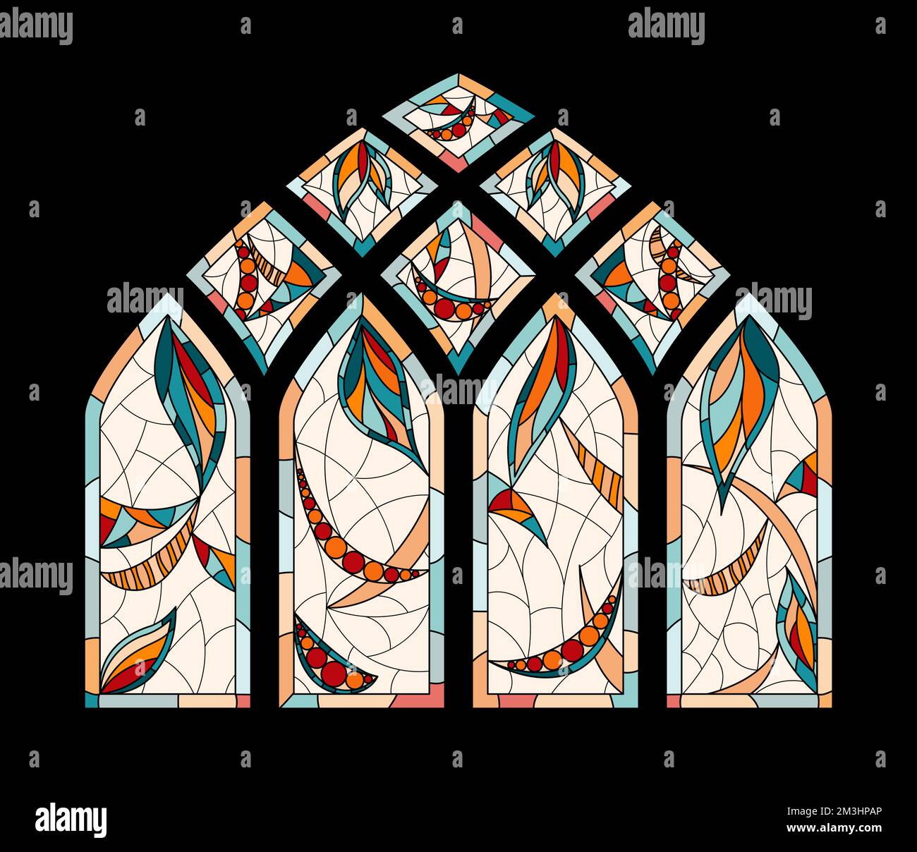 Stained glass windows in a Church on black background Stock Vector