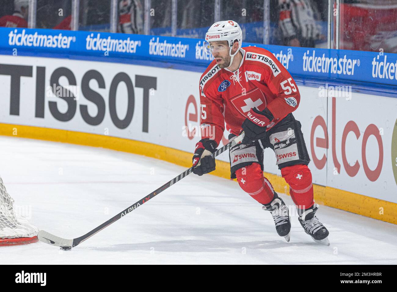 15.12.2022, Fribourg, BCF Arena, SWISS Ice Hockey Games Sweden - Switzerland, #55 Romain Loeffel (Schweiz) (Photo by Siriane Davet/Just Pictures/Sipa USA) Credit Sipa US/Alamy Live News Stock Photo