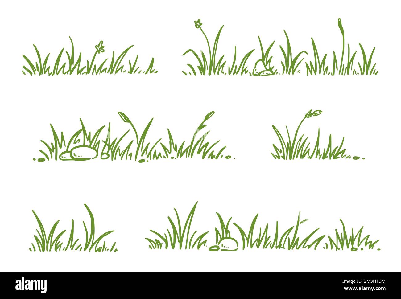 Grass Doodle Sketch Style Set Hand Drawn Grass Field Outline Scribble Background Sprout