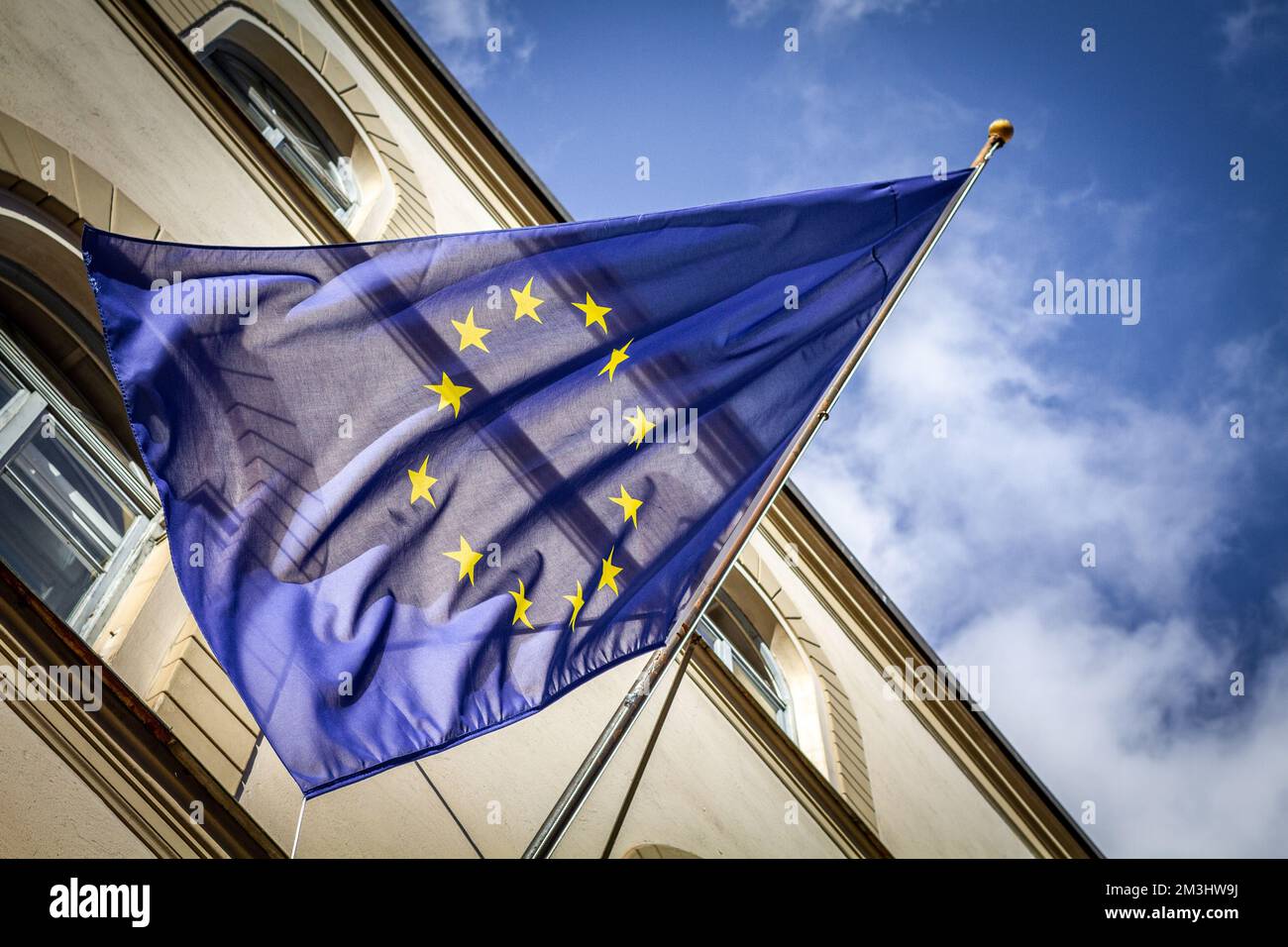 The EU Flag in front of a Building, Munich Stock Photo