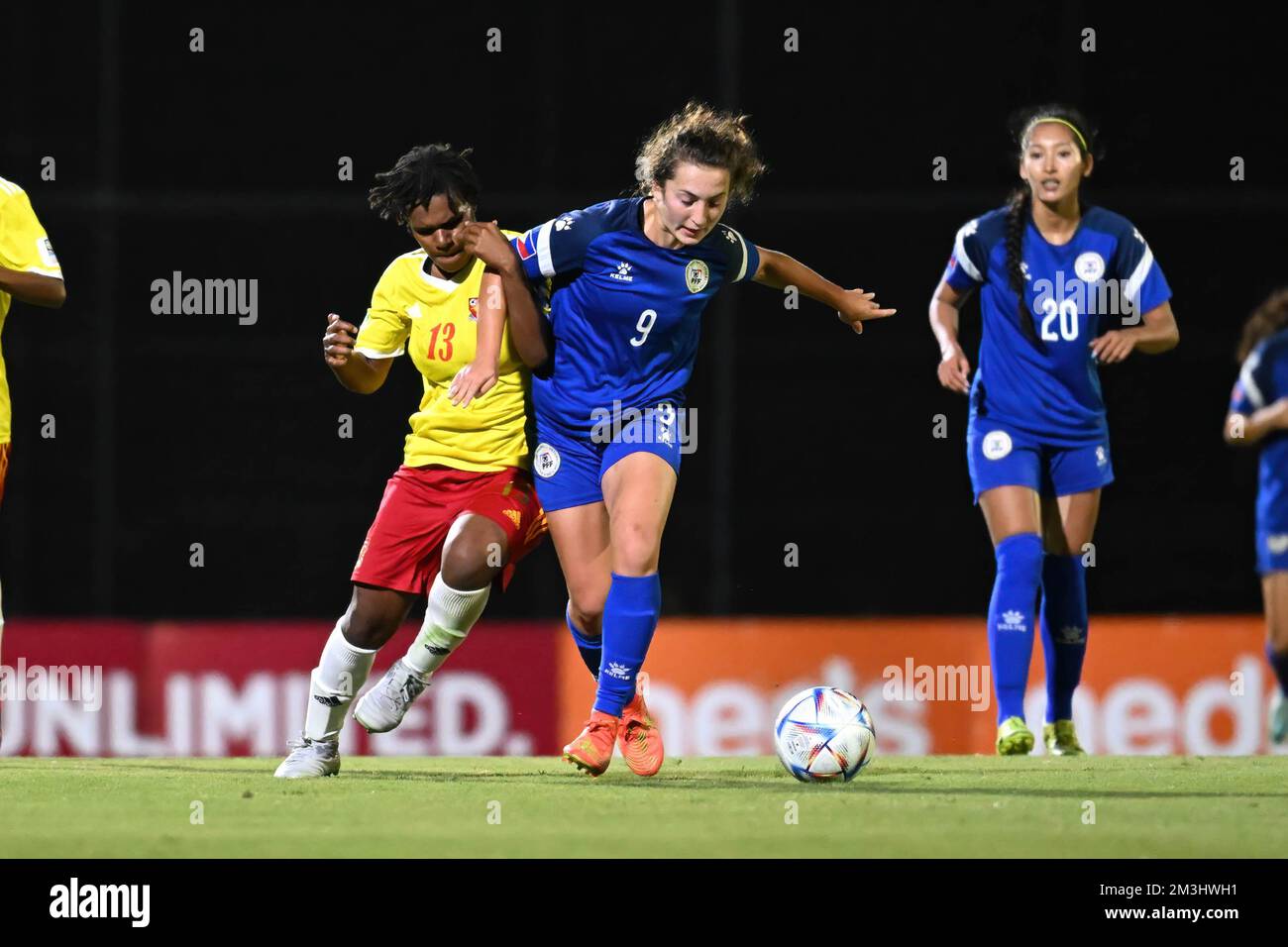 Sydney, Australia. 15th Dec, 2022. Ramona Padio (L) of Papua New Guinea and Isabella Victoria Flanigan (R) of the Philippine women's soccer team are seen during the Philippines vs Papua New Guinea friendly match game held at the Western Sydney Wanderers Football Park. (Final score Philippines 9:0 Papua New Guinea). Credit: SOPA Images Limited/Alamy Live News Stock Photo