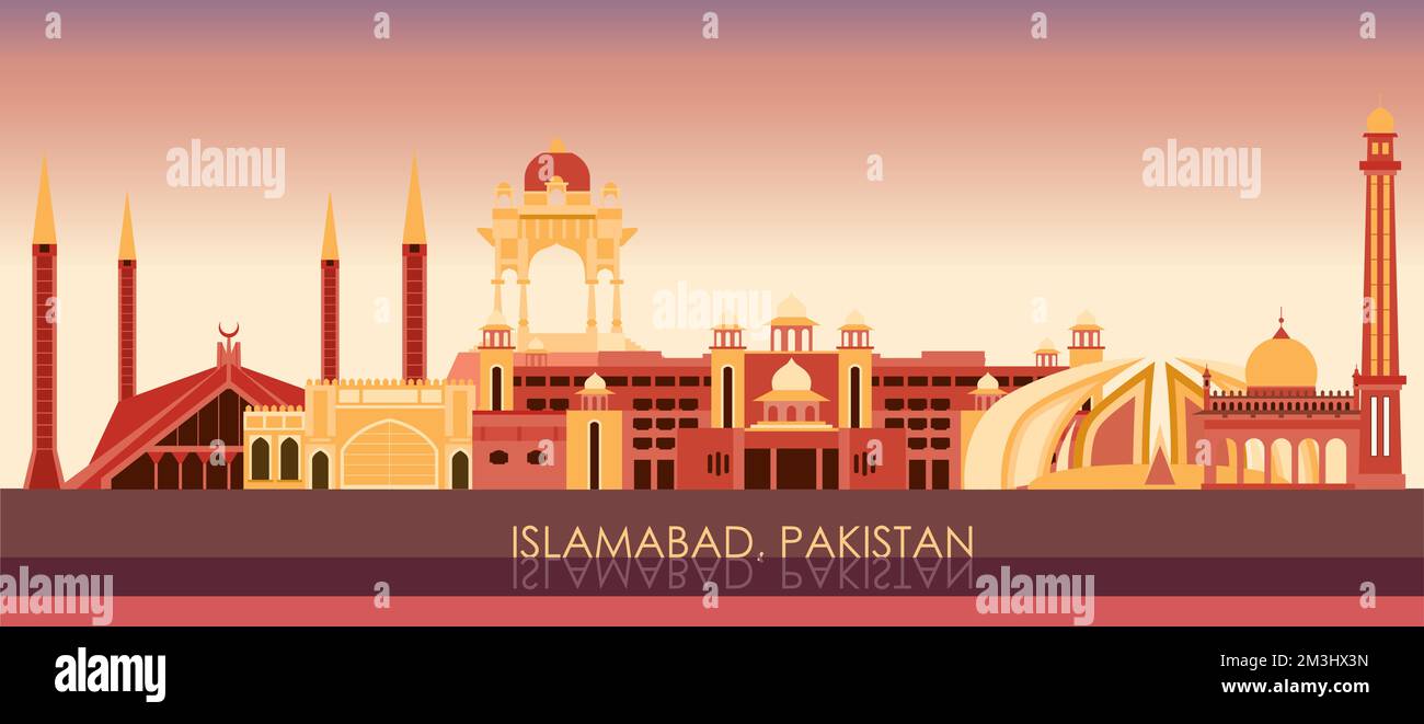 Sunset Skyline panorama of city of Islamabad, Pakistan - vector illustration Stock Vector