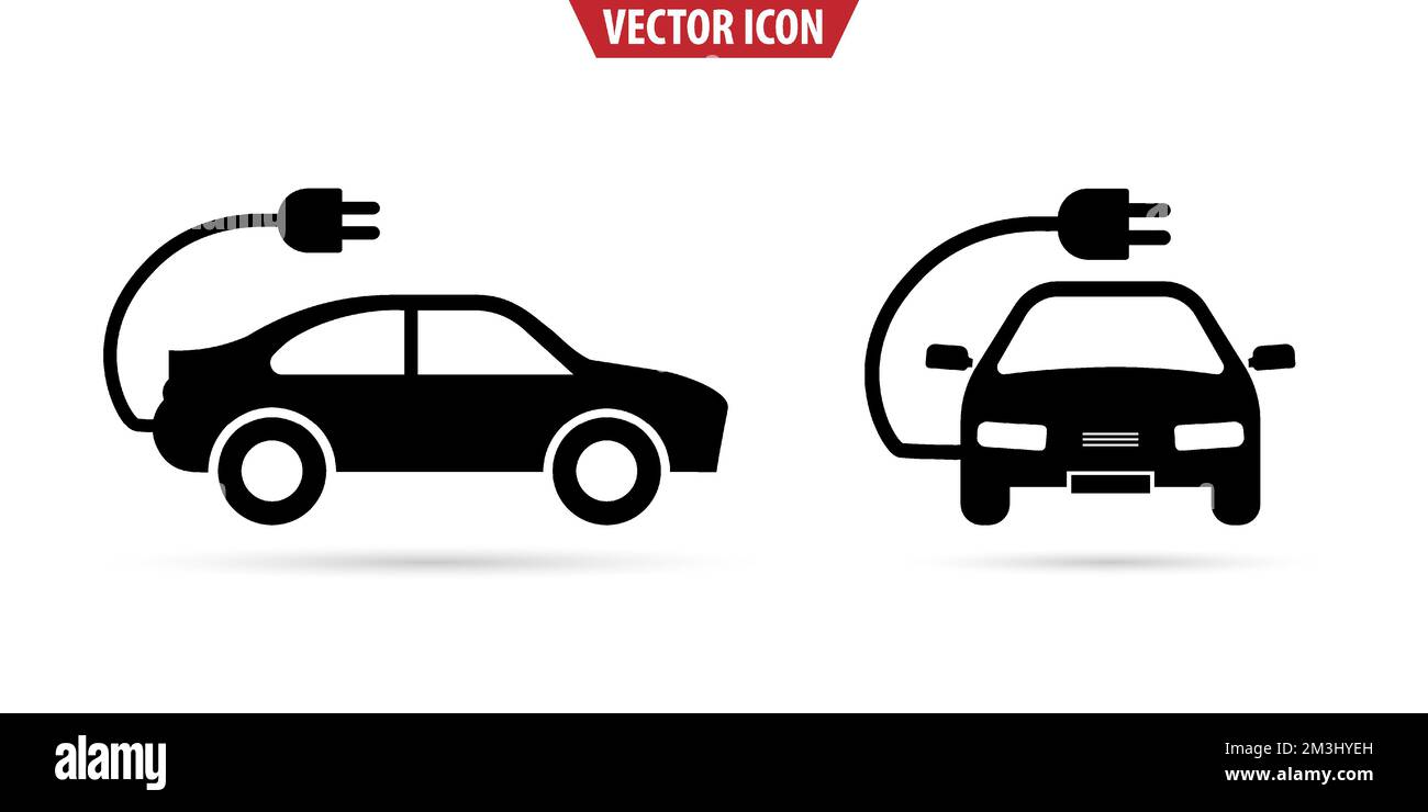 Electric car icon. Front and side view car. Transport concept. Isolated vector illustration. Stock Vector