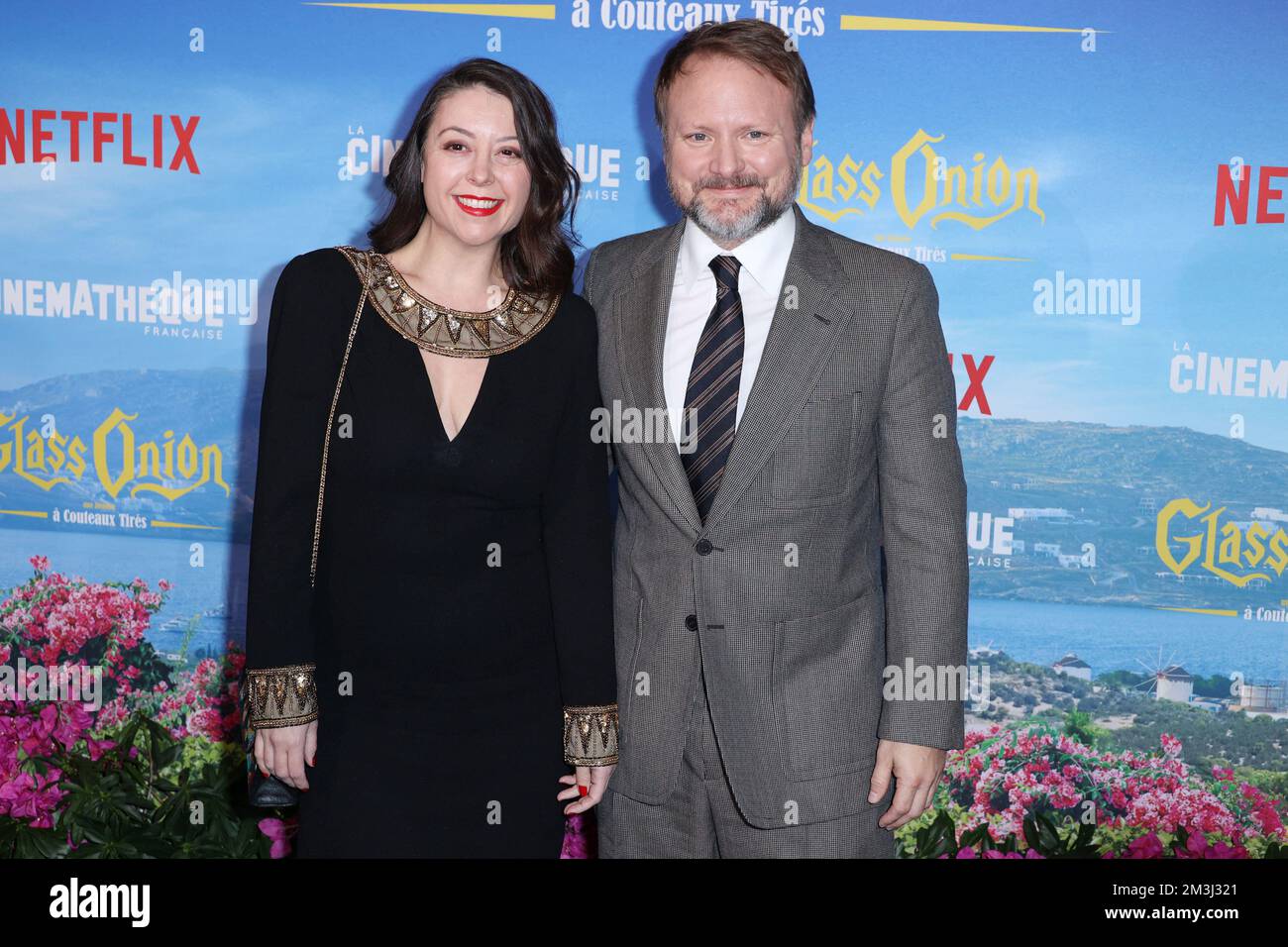 Paris, France. 15th Dec, 2022. Rian Johnson and his wife Karina