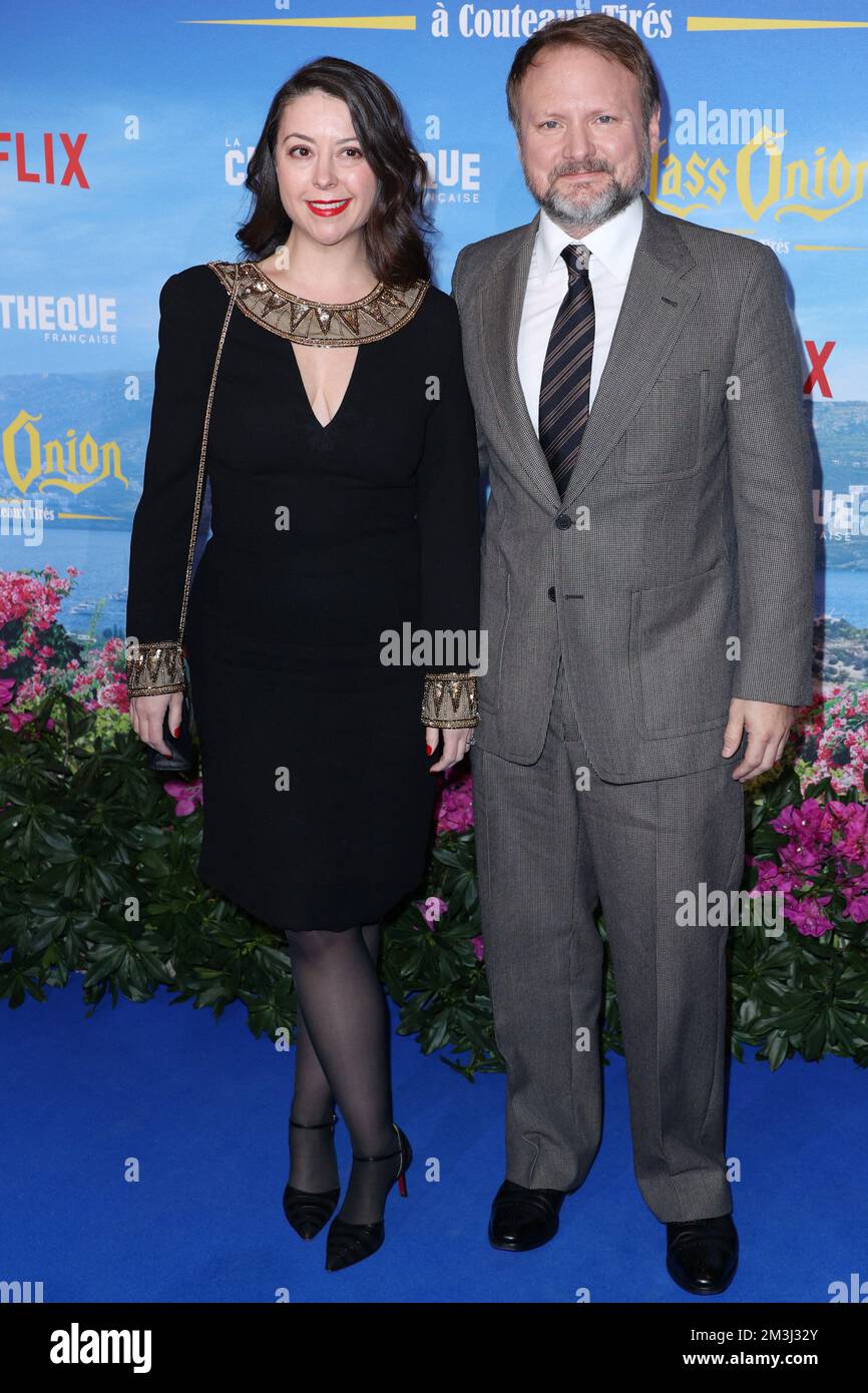 Paris, France. 15th Dec, 2022. Rian Johnson and his wife Karina