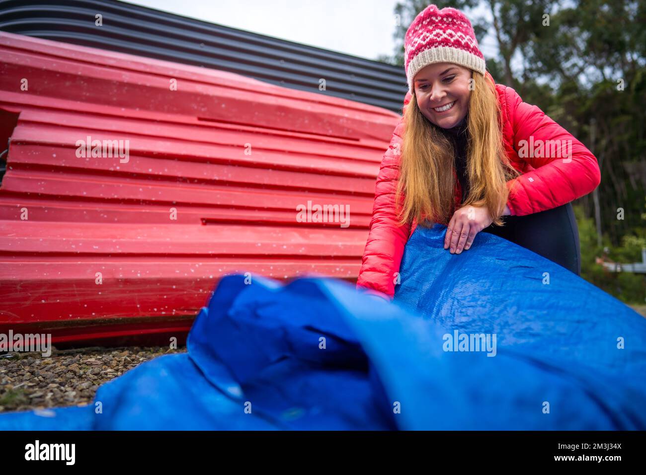 sleeping under a tarp. hiking and camping with a blue tarp in america