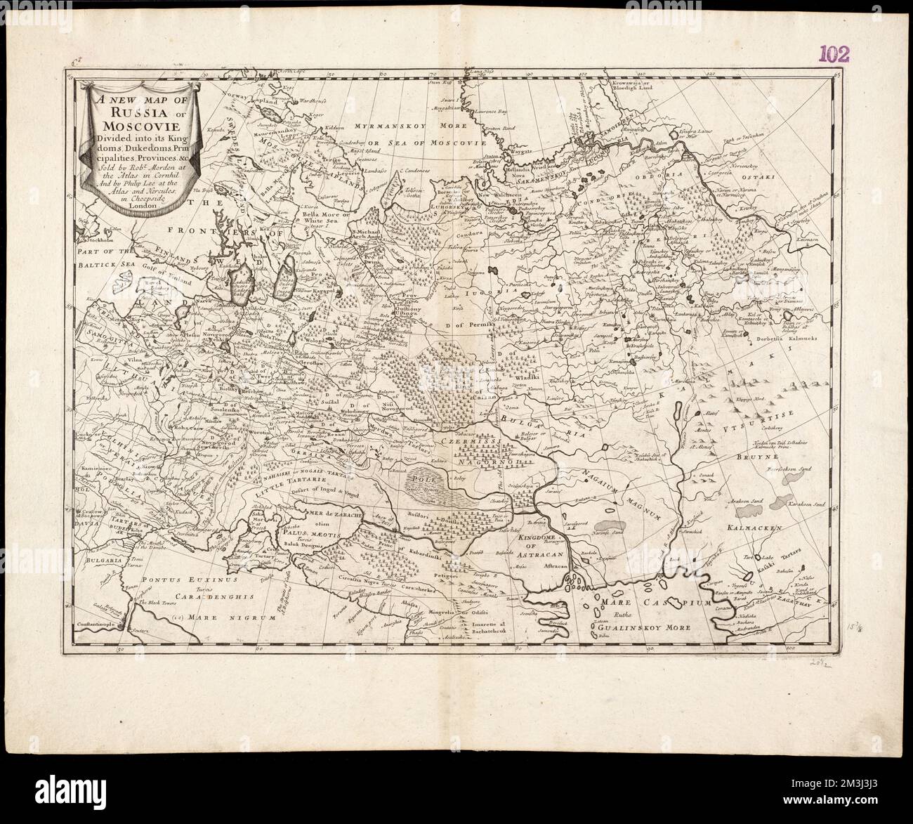 A new map of Russia or Moscovie divided into its Kingdoms, Dukedoms, Principalities, Provinces, &c , Russia, Maps, Early works to 1800 Norman B. Leventhal Map Center Collection Stock Photo