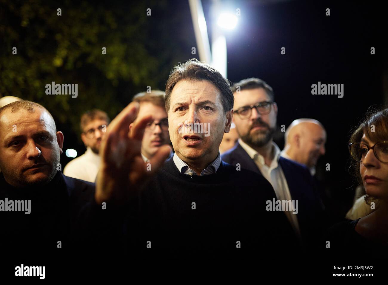 Palermo, Sicily, Italy. 15th Dec, 2022. GIUSEPPE CONTE, ex Italian Premier and current President of Movimento 5 Stelle party, visits the neighbourhood of Danissini, in Palermo. During his visit he meets Mauro Billetta, parish priest of the neigbourhood and his Franciscan community. (Credit Image: © Victoria Herranz/ZUMA Press Wire) Credit: ZUMA Press, Inc./Alamy Live News Stock Photo