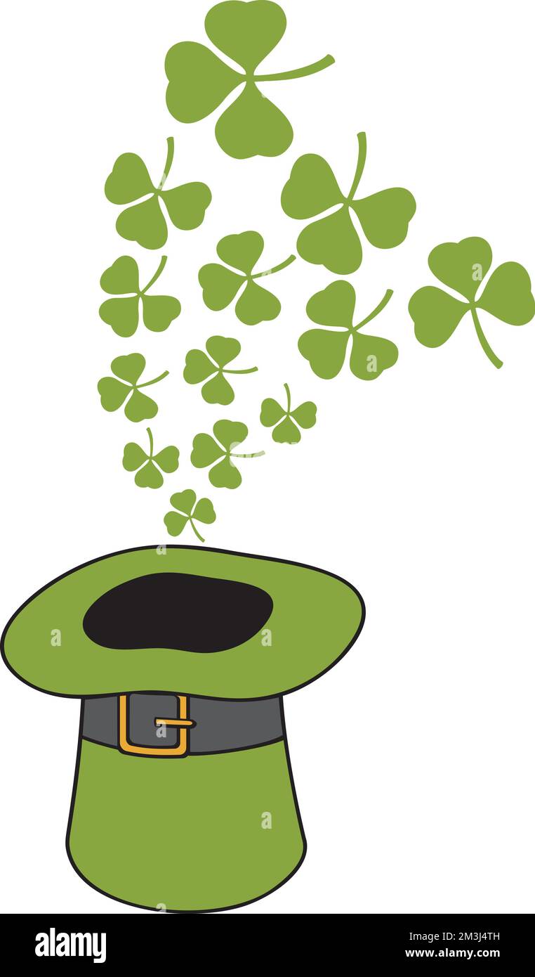 Saint Patrick's Day Leprechaun Green Hat and Three Leaf Clovers. Vector ...