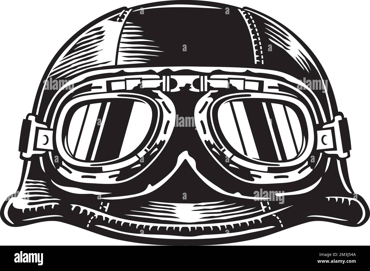 Motorcycle Helmet with Goggles. Motorbike Vintage Icon. Old-style Retro Design. Vector Illustration. Stock Vector