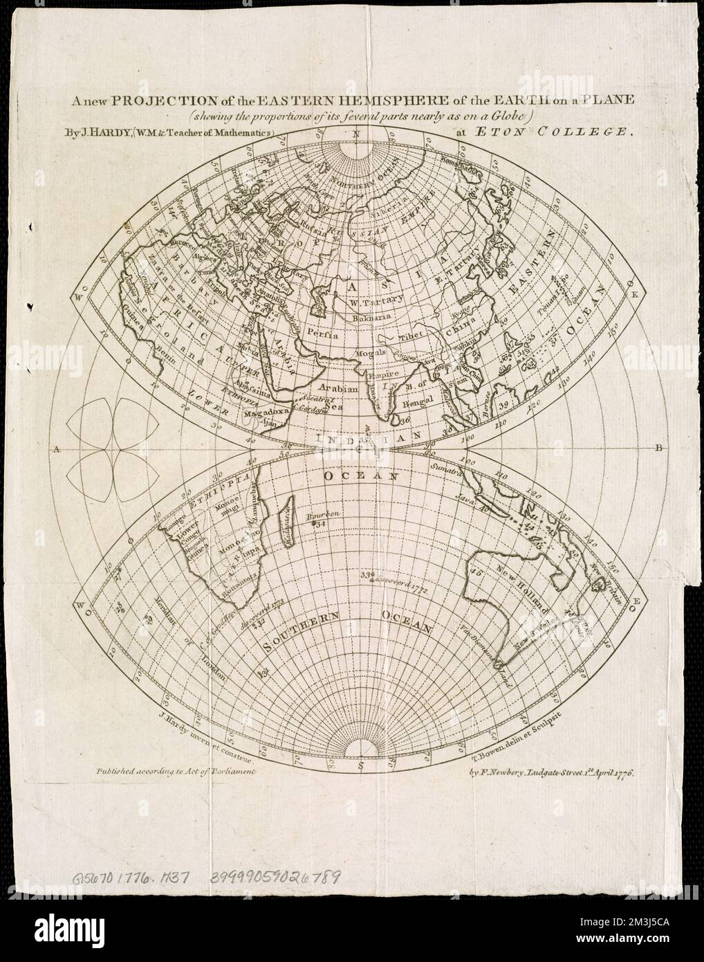 A new projection of the Eastern Hemisphere of the earth on a plane : shewing the proportions of its several parts nearly as on a globe , Eastern Hemisphere, Maps, Early works to 1800 Norman B. Leventhal Map Center Collection Stock Photo