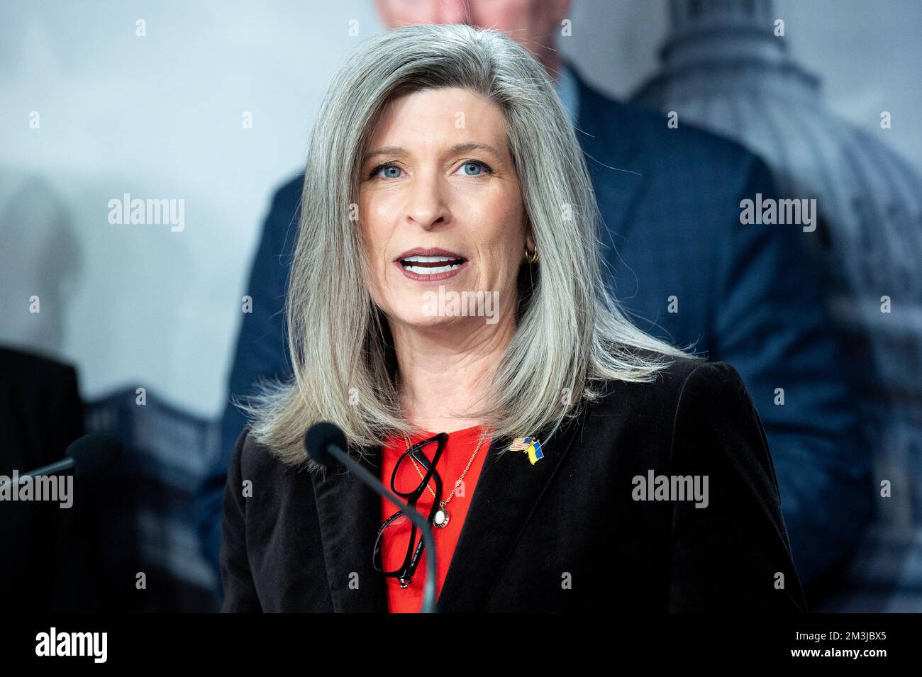 Washington DC, USA. 15th Dec, 2022. U.S. Senator Joni Ernst (R-IA) speaking about ending the COVID vaccine mandate for military personnel. Credit: SOPA Images Limited/Alamy Live News Stock Photo