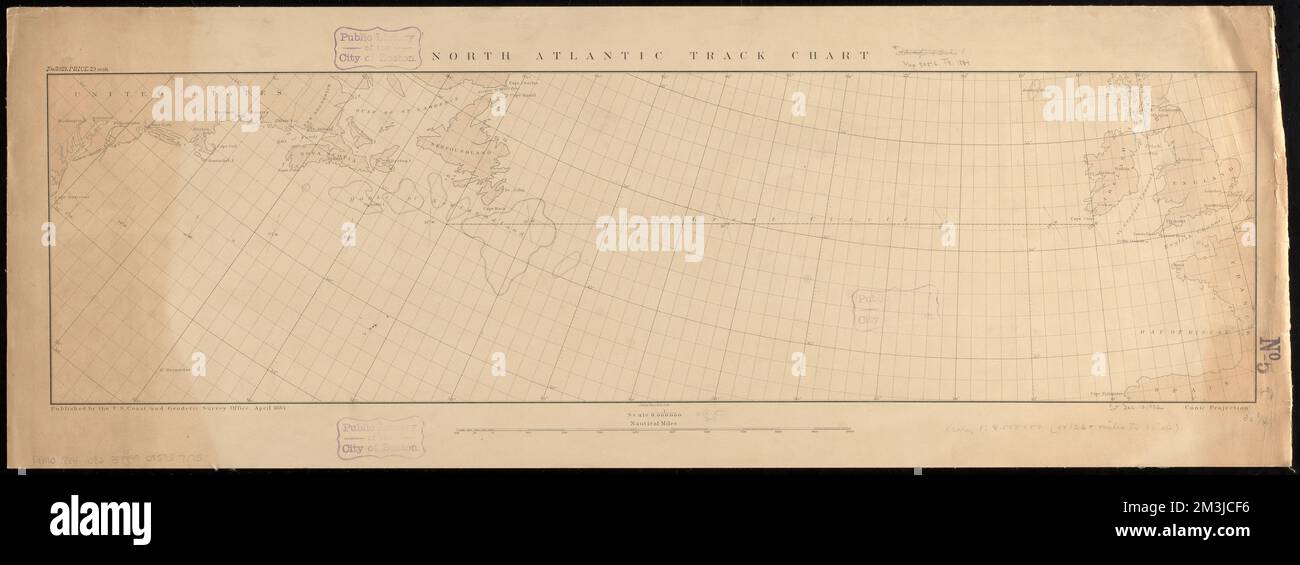 North Atlantic track chart , declination, North Atlantic Ocean