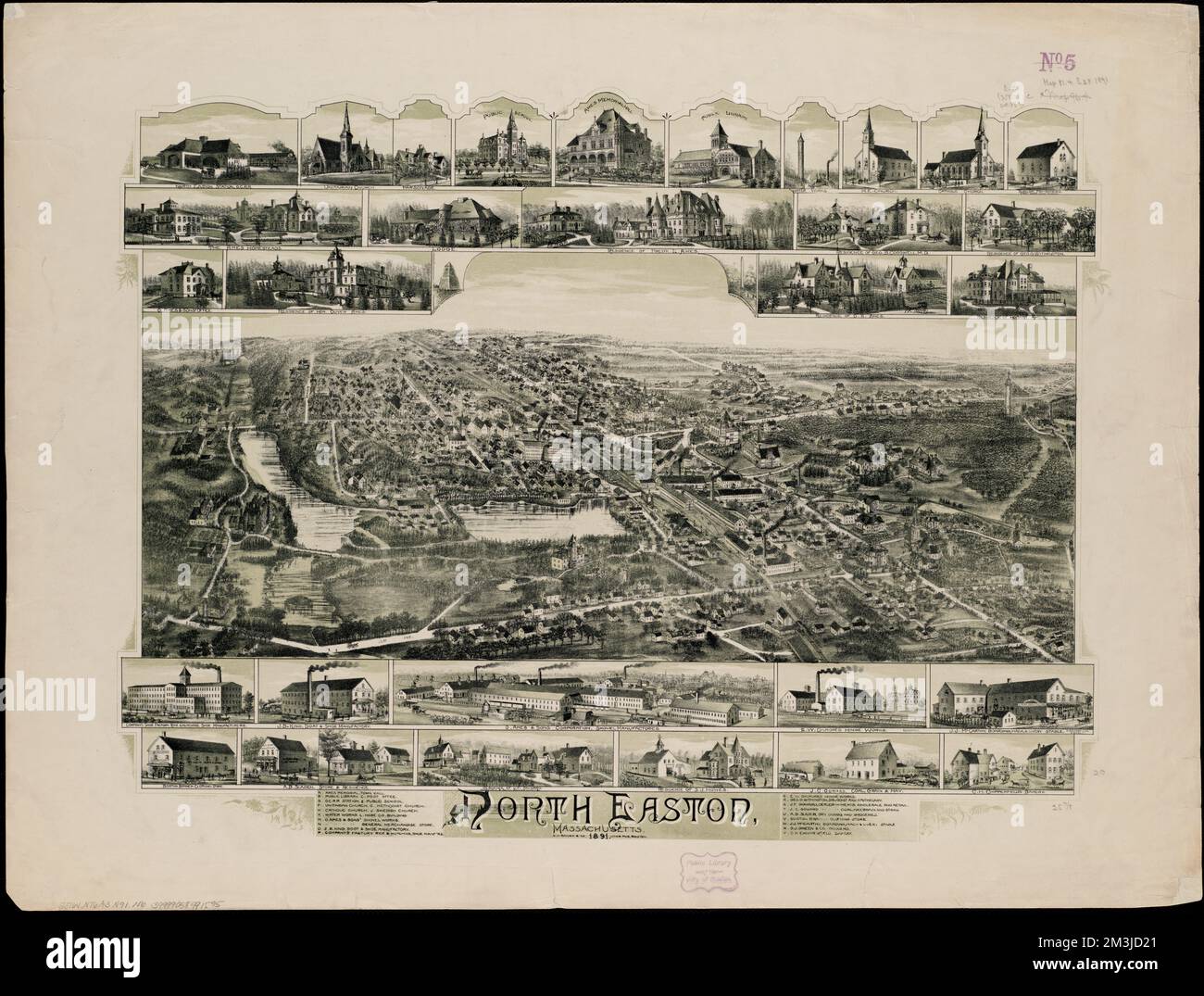 North Easton, Massachusetts 1891 Aerial Map