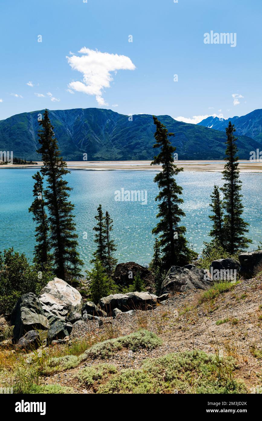 Kluane Lake; Kluane National Park; Saint Elias Mountains; Alaska Highway; Yukon Territory; Canada Stock Photo
