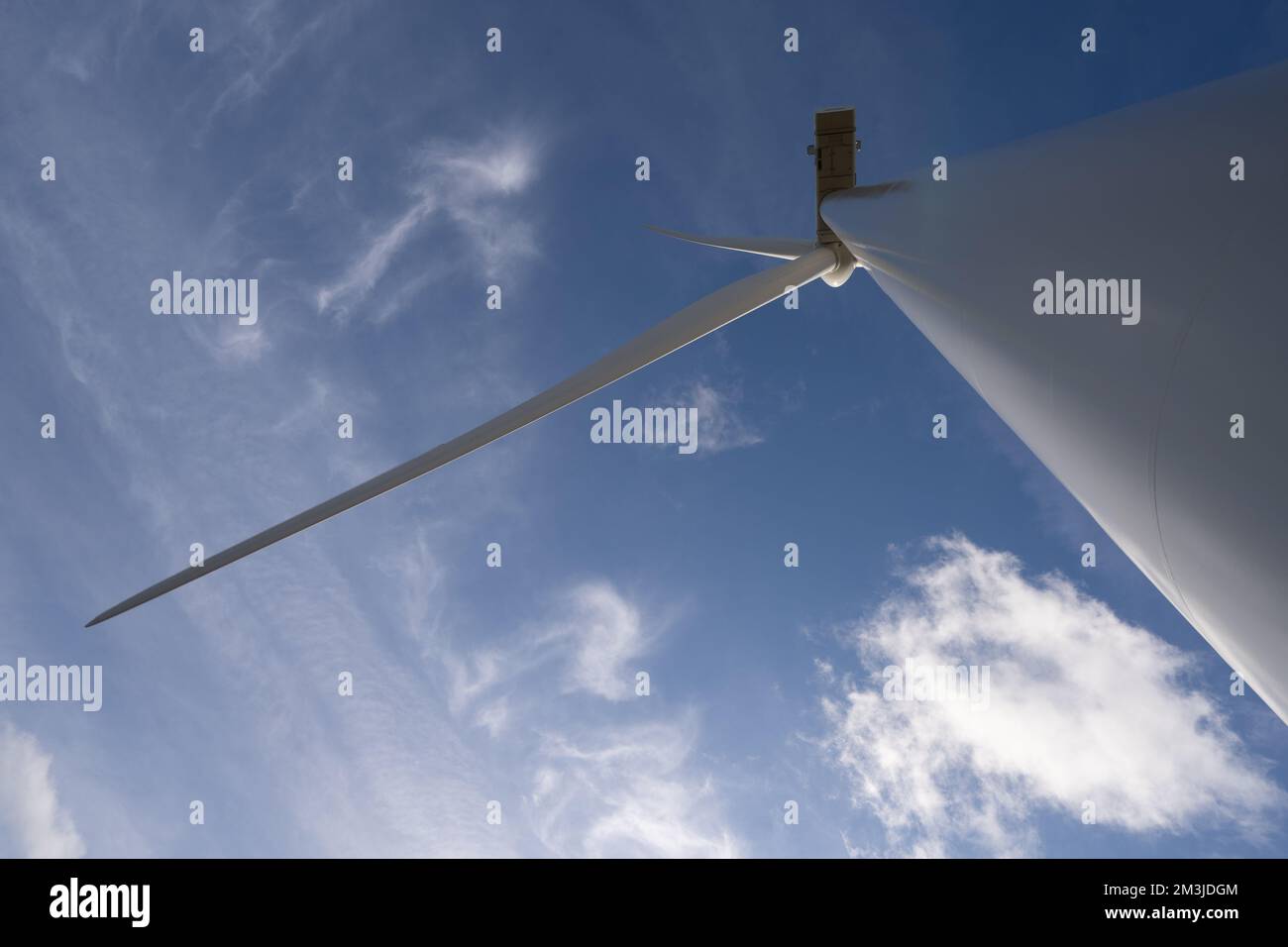 Close up view of rotating blades,head of a wind turbine - Wide Angle Stock Photo