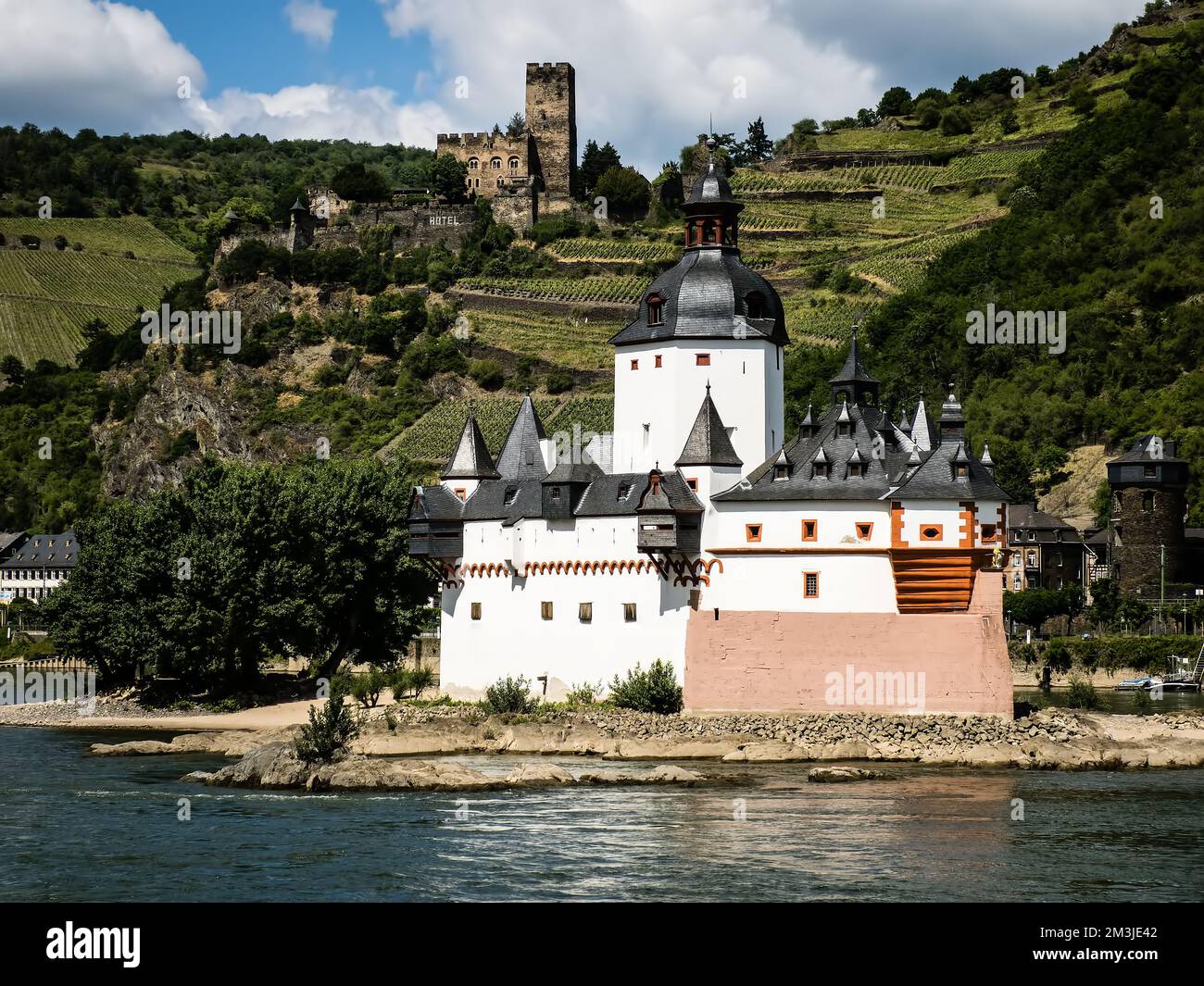 Pfalzgrafenstein and Gutenfels Castles on the Rhine, Germany Stock Photo