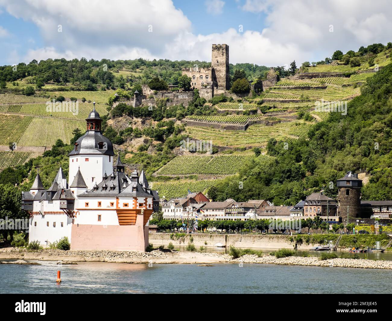 Pfalzgrafenstein and Gutenfels Castles on the Rhine, Germany Stock Photo