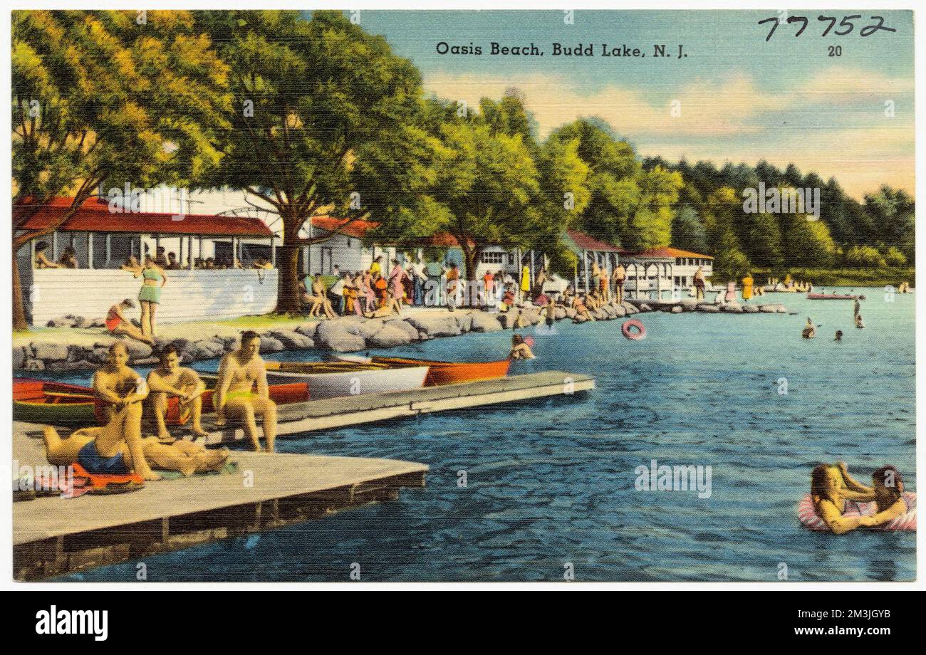 Oasis Beach, Budd Lake, N. J. , Lakes & ponds, Boats, Tichnor Brothers