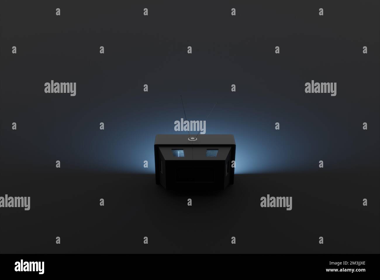Old television set in dark background, view from behind, 3d rendering