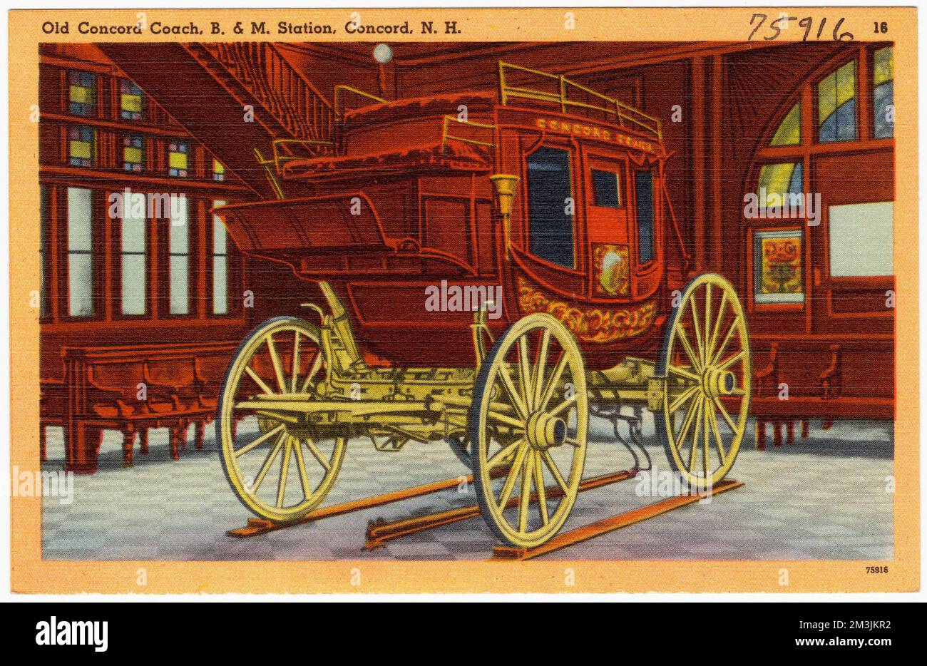 Old Concord Coach, B. & M. Station, Concord, N.H. , Tichnor Brothers Collection, postcards of the United States Stock Photo