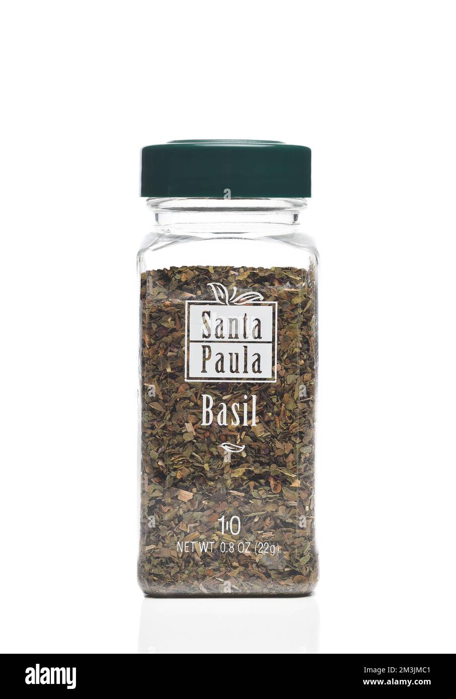 IRVINE, CALIFORNIA - 15 DEC 2022: A bottle of Santa Paula Basil, an aromatic annual herb used in cooking. Stock Photo