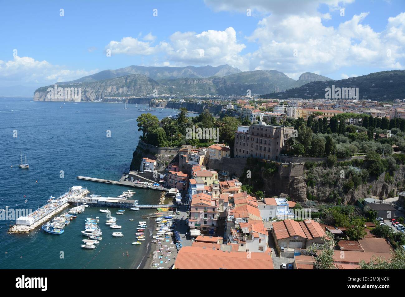 The Italian Mediterranean coastal city of Sorrento, part of the metropolitan city of Naples, near the Amalfi Coast, in Campania, southern Italy. Stock Photo