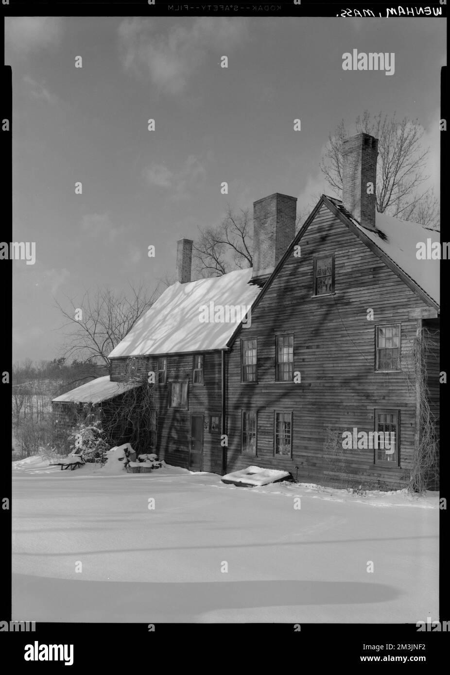 Old Newbury, Tristram Coffin House in snow , Architecture, Dwellings