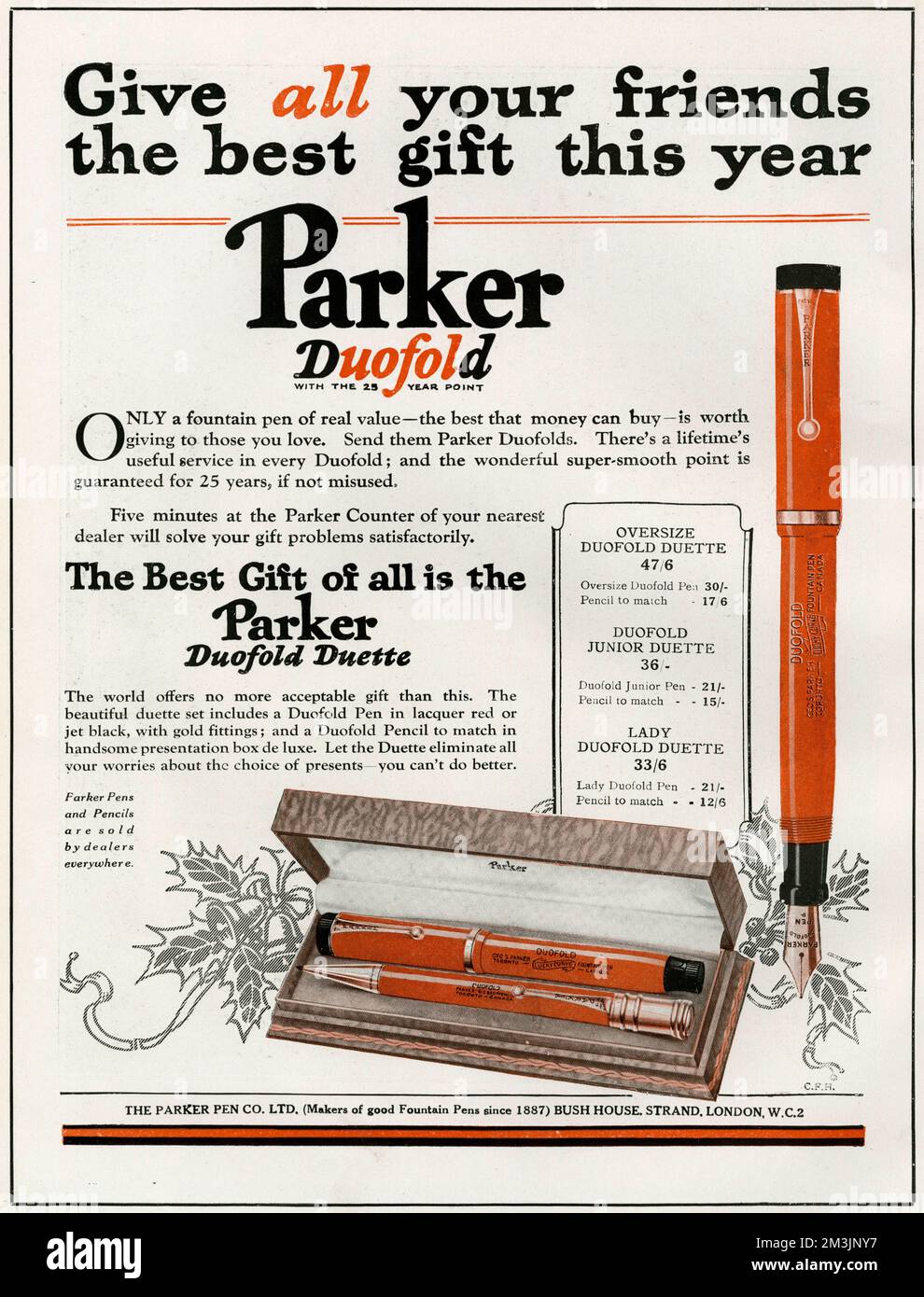 Parker Duofold Duette fountain pen 1925 ad Vintage ORIGINAL pens
