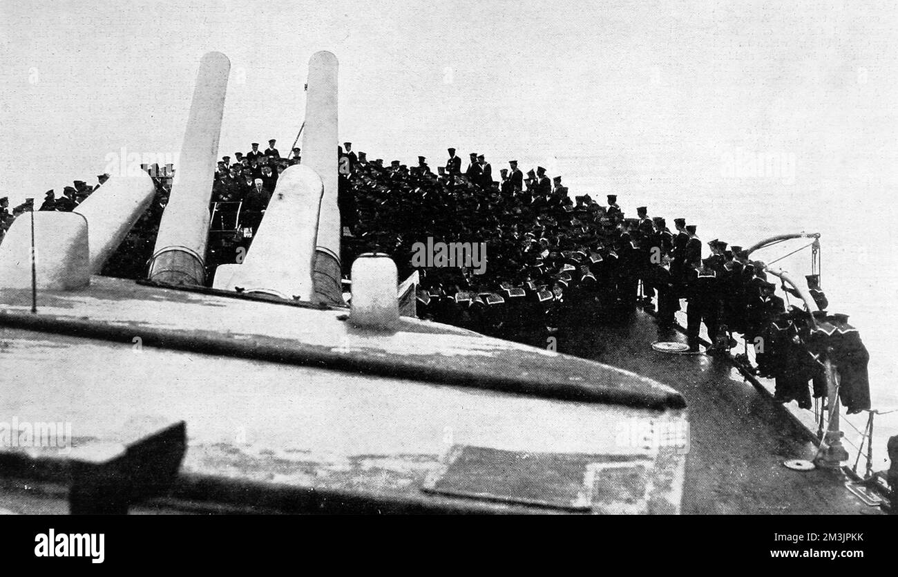 The Prime Minister, Mr H. H. Asquith, addressing men on board the 'Iron