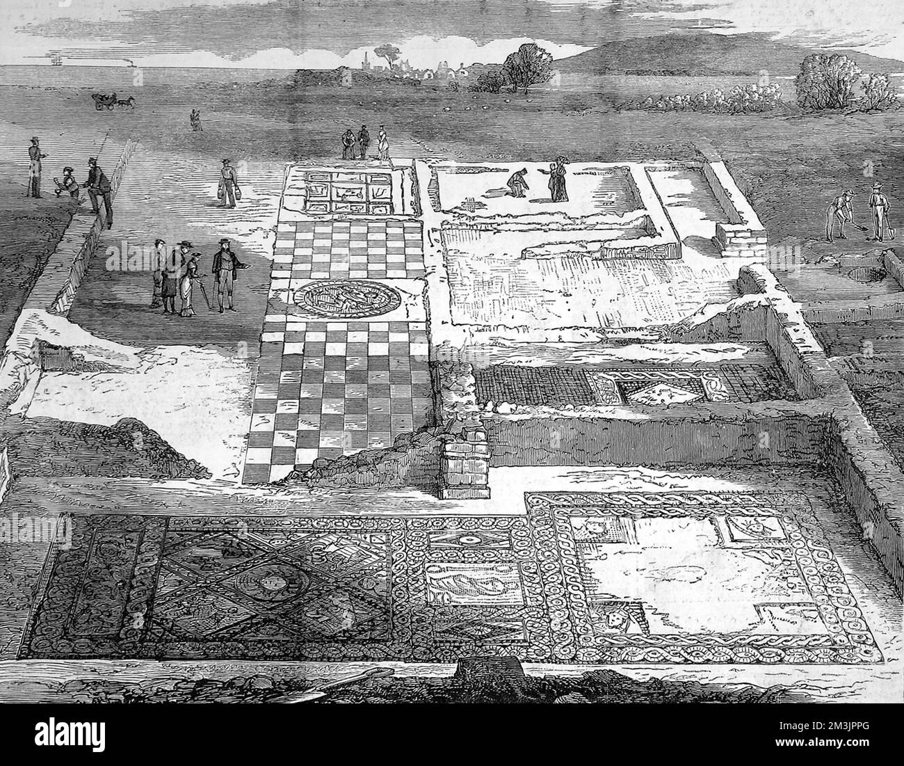 A discovery by Captain Thorpe of Yarbridge at Morton Farm, near Brading, Isle of Wight. The area was fully explored, exposing  several chambers and decorative Roman tiles. The excavations were funded by Lady Orlander of Nunwell.     Date: 9th October 1880 Stock Photo