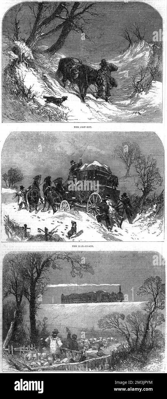 The Post in the Snow Stock Photo - Alamy