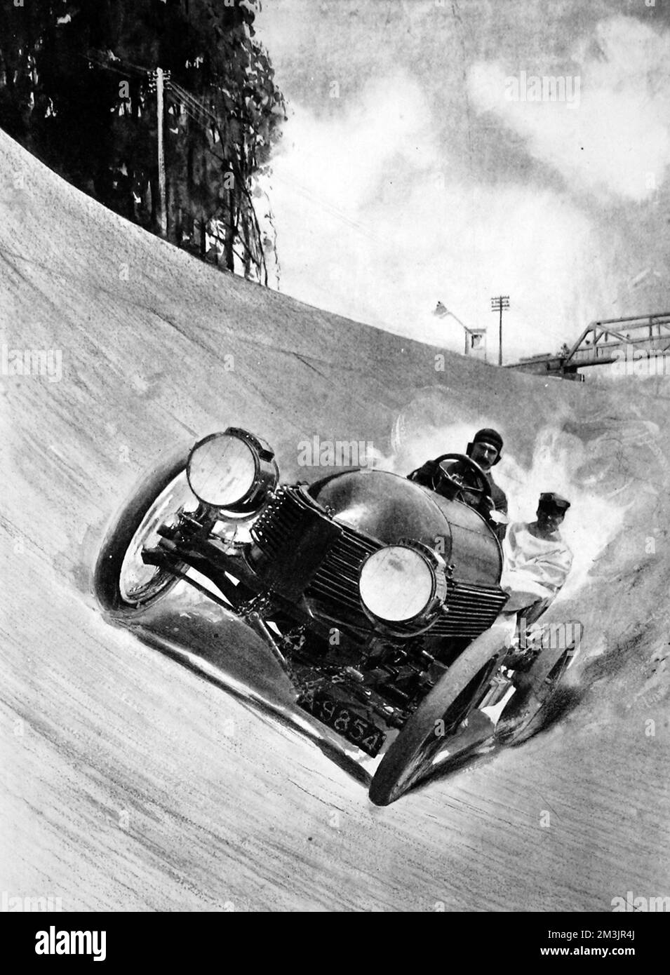 Selwin Francis Edge, an Australian, (usually known as 'S.F.') with riding mechanic, breaking speed records at Brooklands in a Napier racing car. The pipes around the side of the car act as a radiator. The car still exists today.     Date: unknown Stock Photo