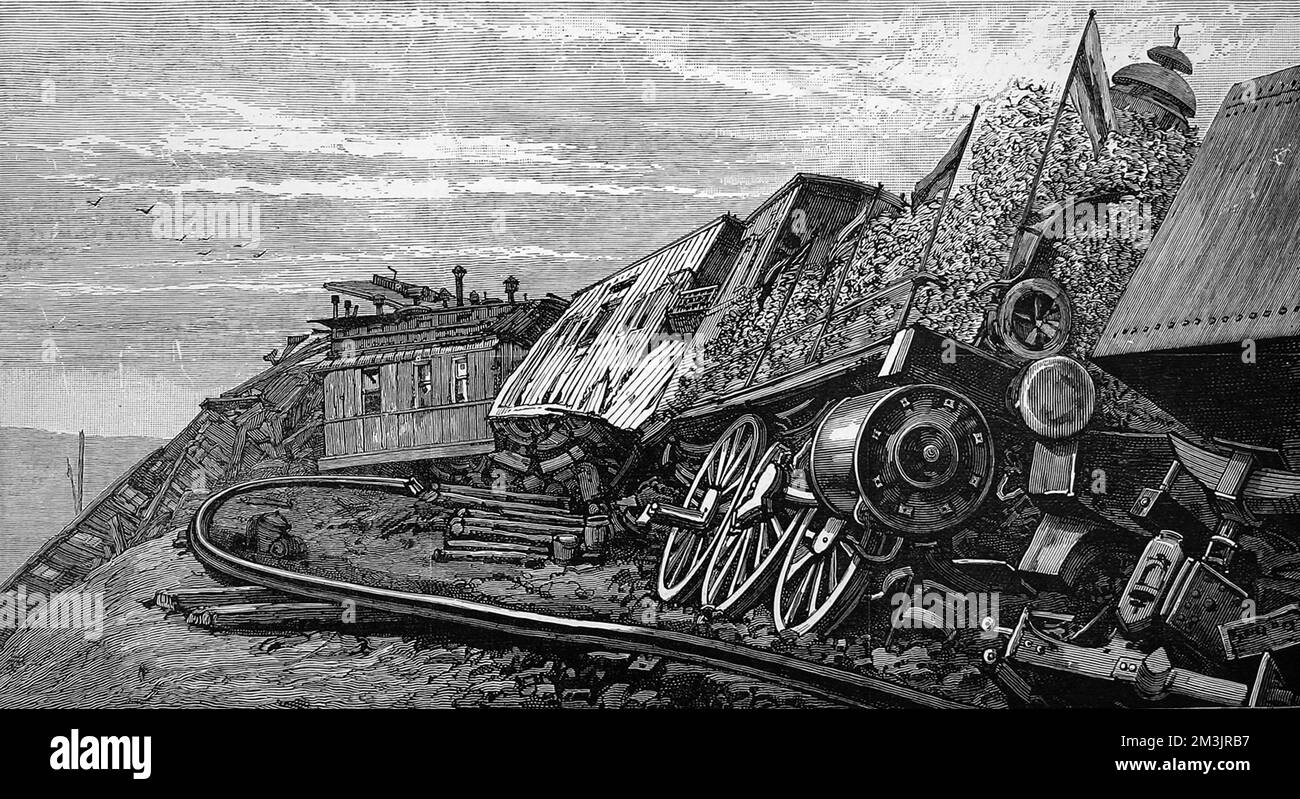 An accident that occurred on the 29th October 1888, near Borkiin, South Russia, to the Imperial special train in which the Emperor and Empress with their children were travelling home. Nearly a dozen lives were lost and over forty people were seriously injured.  1888 Stock Photo