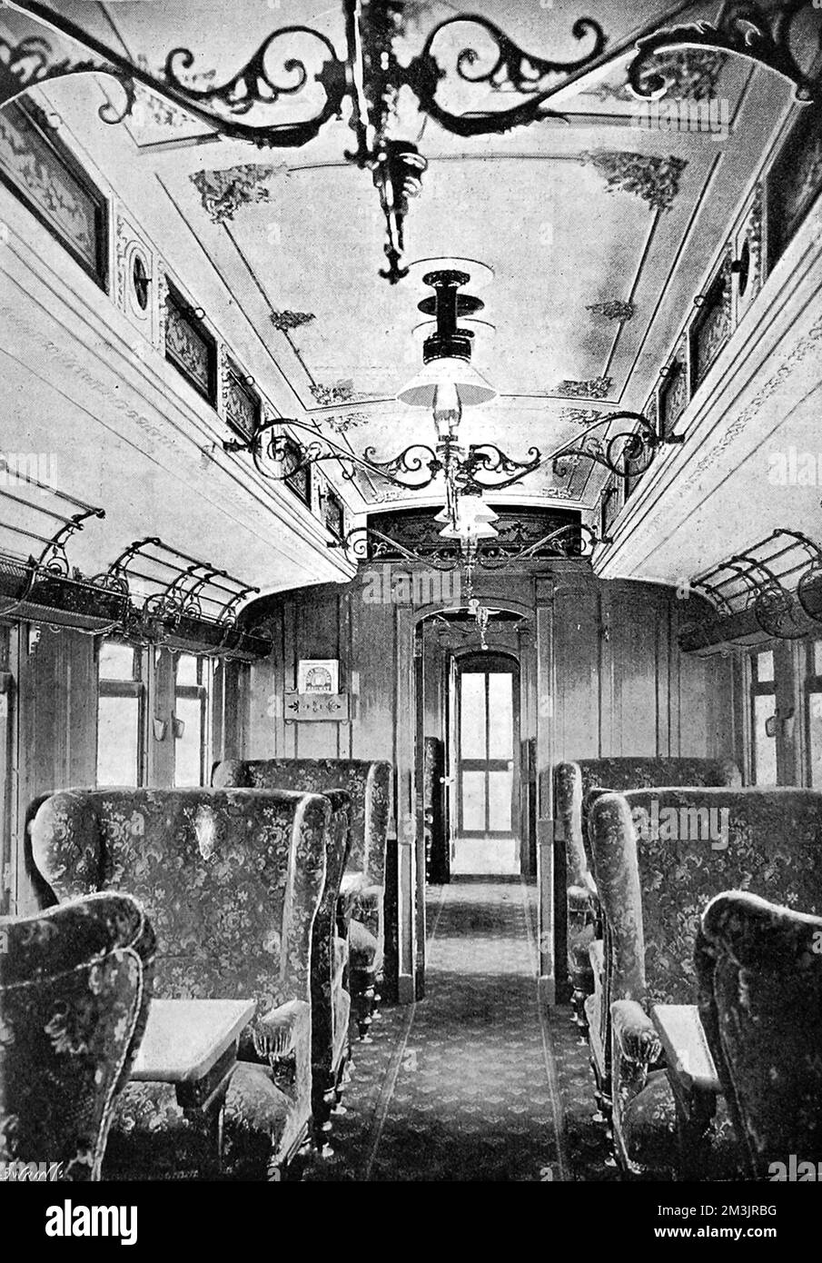 The new corridor dining carriages for East Coast day express trains in 1900. The coaches were specially designed for people to travel long distance in comfort.  4th August 1900 Stock Photo
