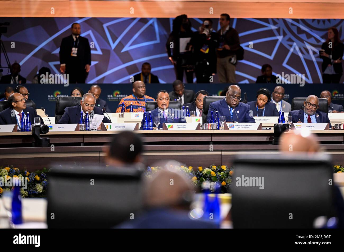 Washington, United States. 15th Dec, 2022. African leaders listen during the first Plenary leaders session of the U.S - Africa Leaders Summit at the Walter Washington Convention Center, December 15, 2022 in Washington, DC Credit: Ben Solomon/US State Department/Alamy Live News Stock Photo