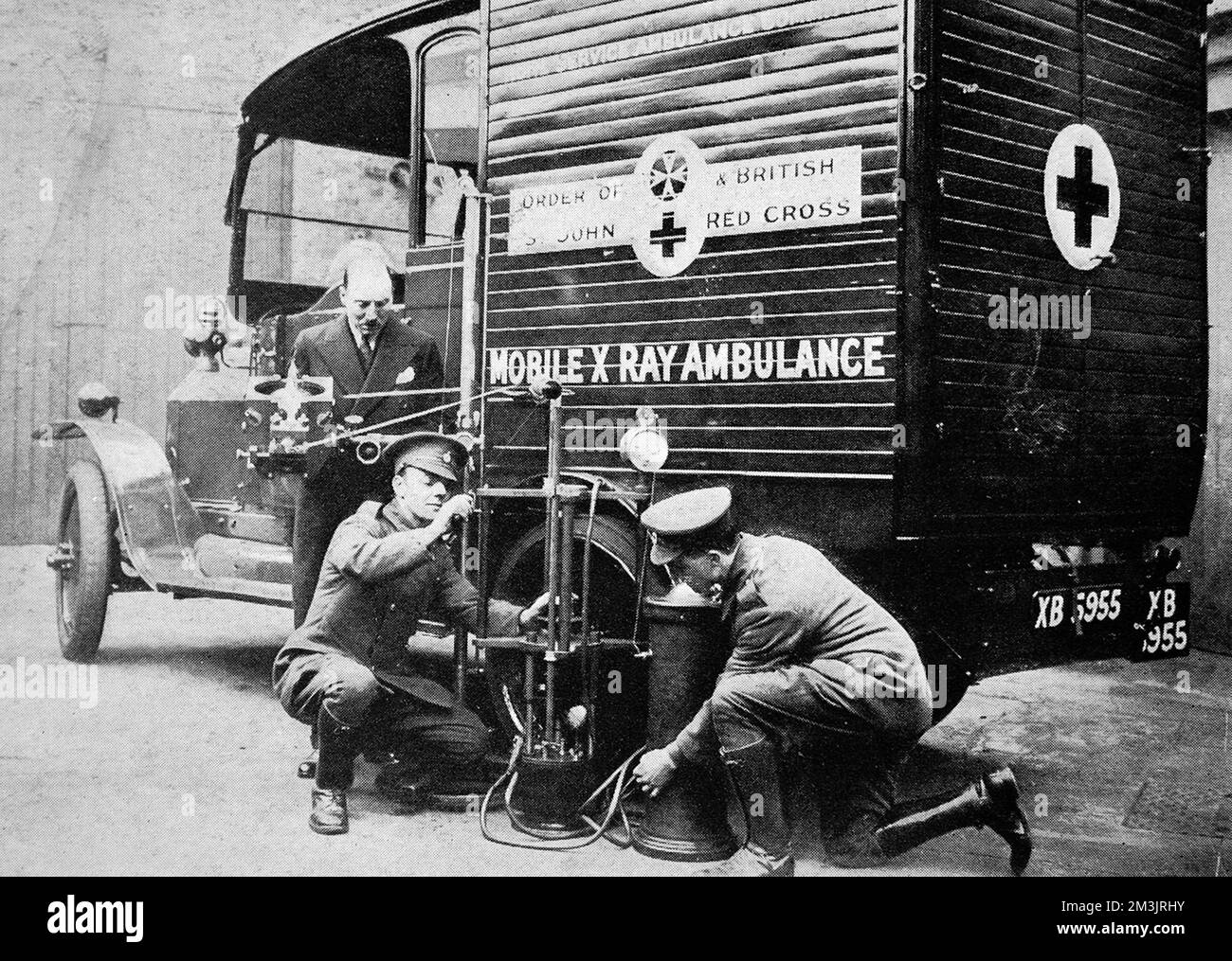 The mobile x-ray ambulance used for the second radiological examination of King George carried out Dr H Graham Hogson. The x-ray unit was equipped with a darkroom. Stock Photo