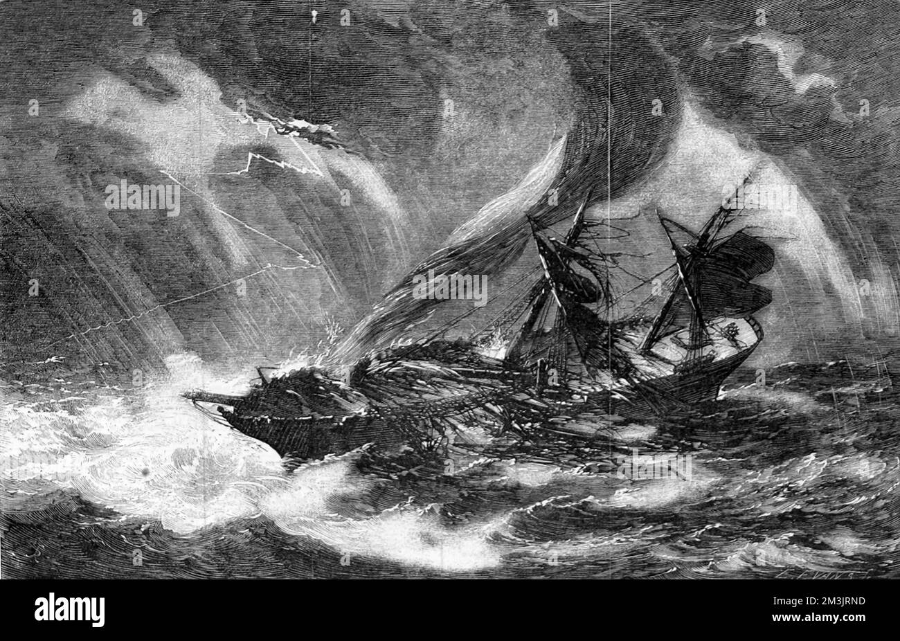 Asia, dismastered by a waterspout, on her passage to Bombay Stock Photo