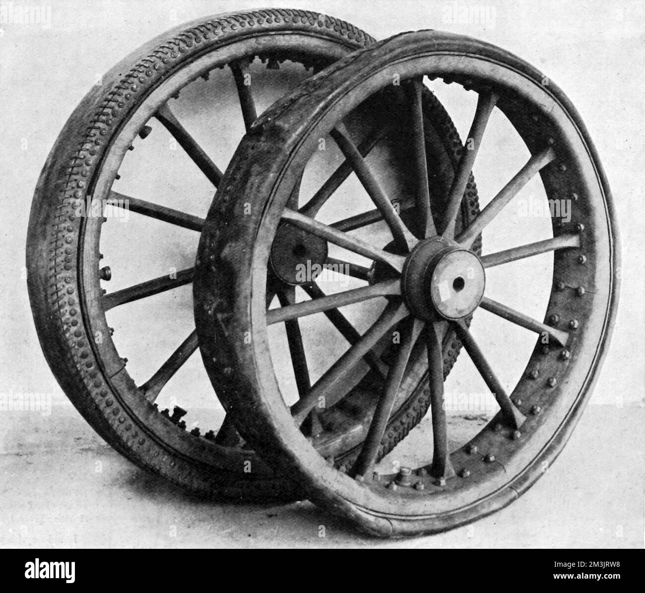 Photograph of the first pneumatic tryes ever made as displayed at the