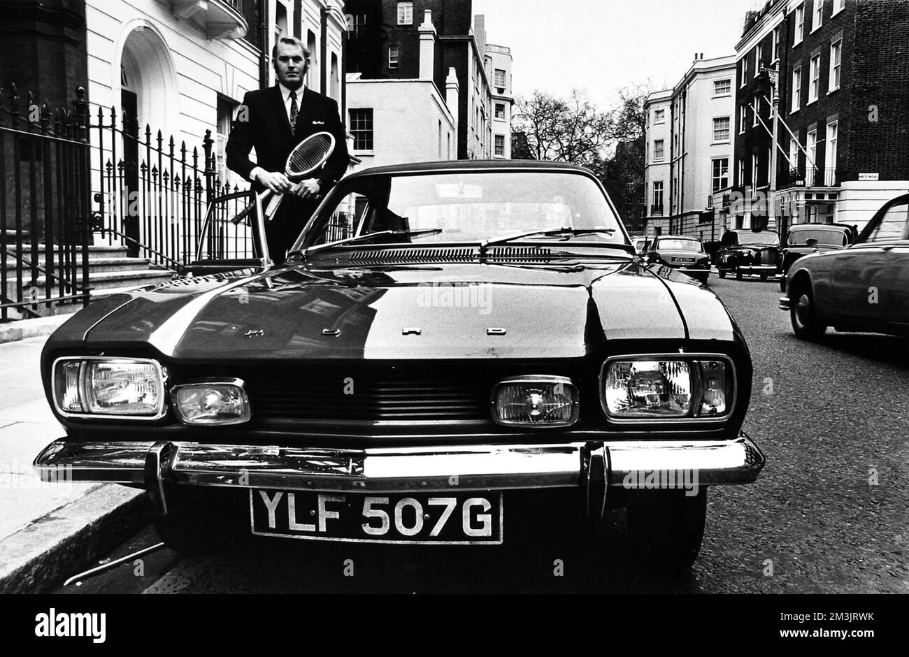 Chris Higham and his Ford Capri GT.     Date: 2nd May 1970 Stock Photo