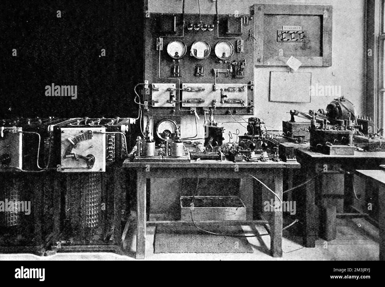 Telegraph apparatus in the Eiffel Tower Stock Photo