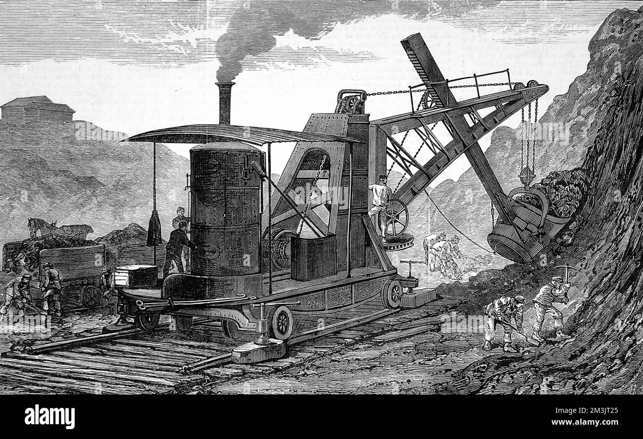 Steam navvy used to make the new dock at Swansea. By the late nineteenth century, chores traditionally done by workmen were being performed by steam engines.  1881 Stock Photo