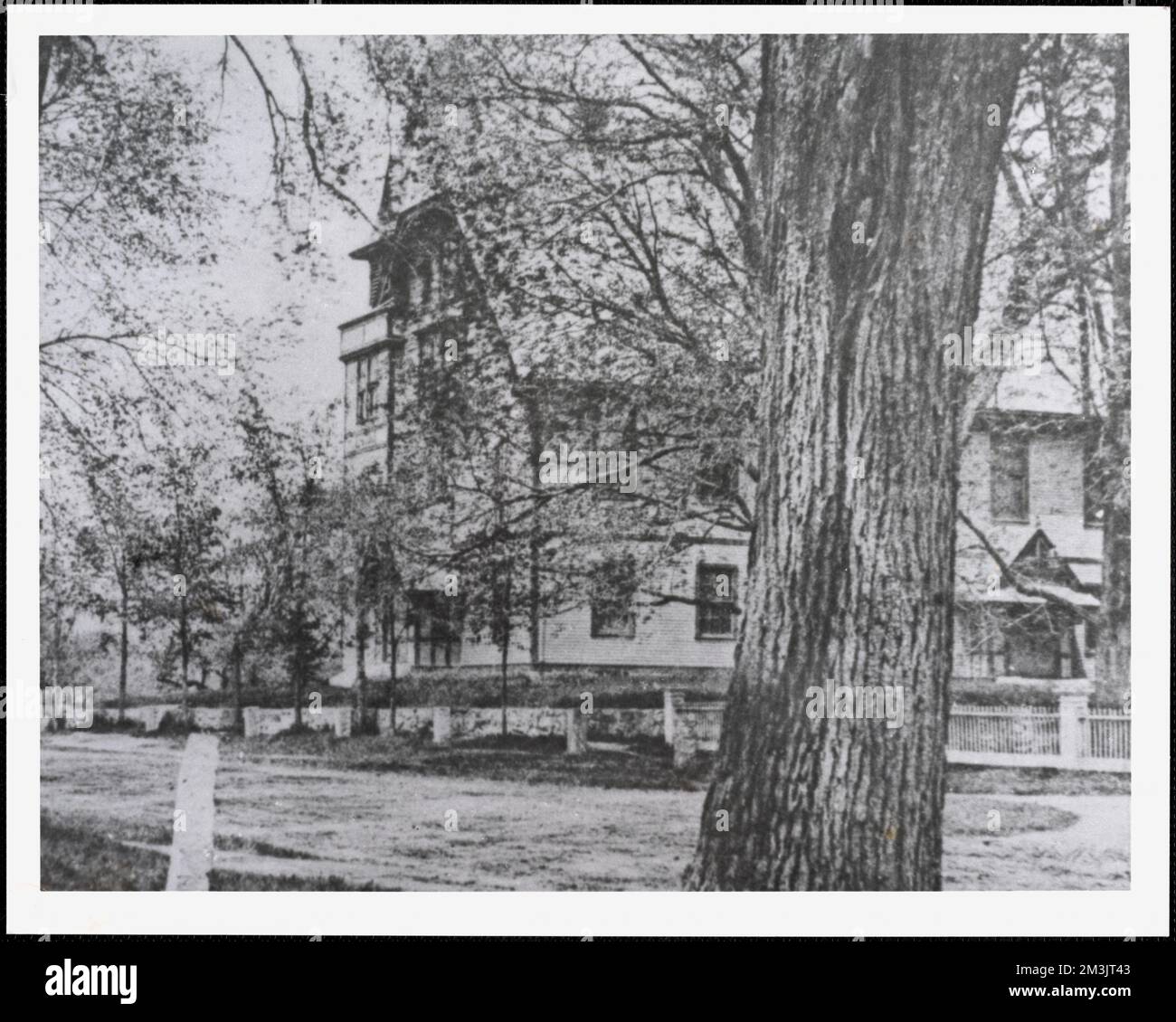 Old town hall , City & town halls, Trees. Wayland Free Public Library Cage Collection Stock