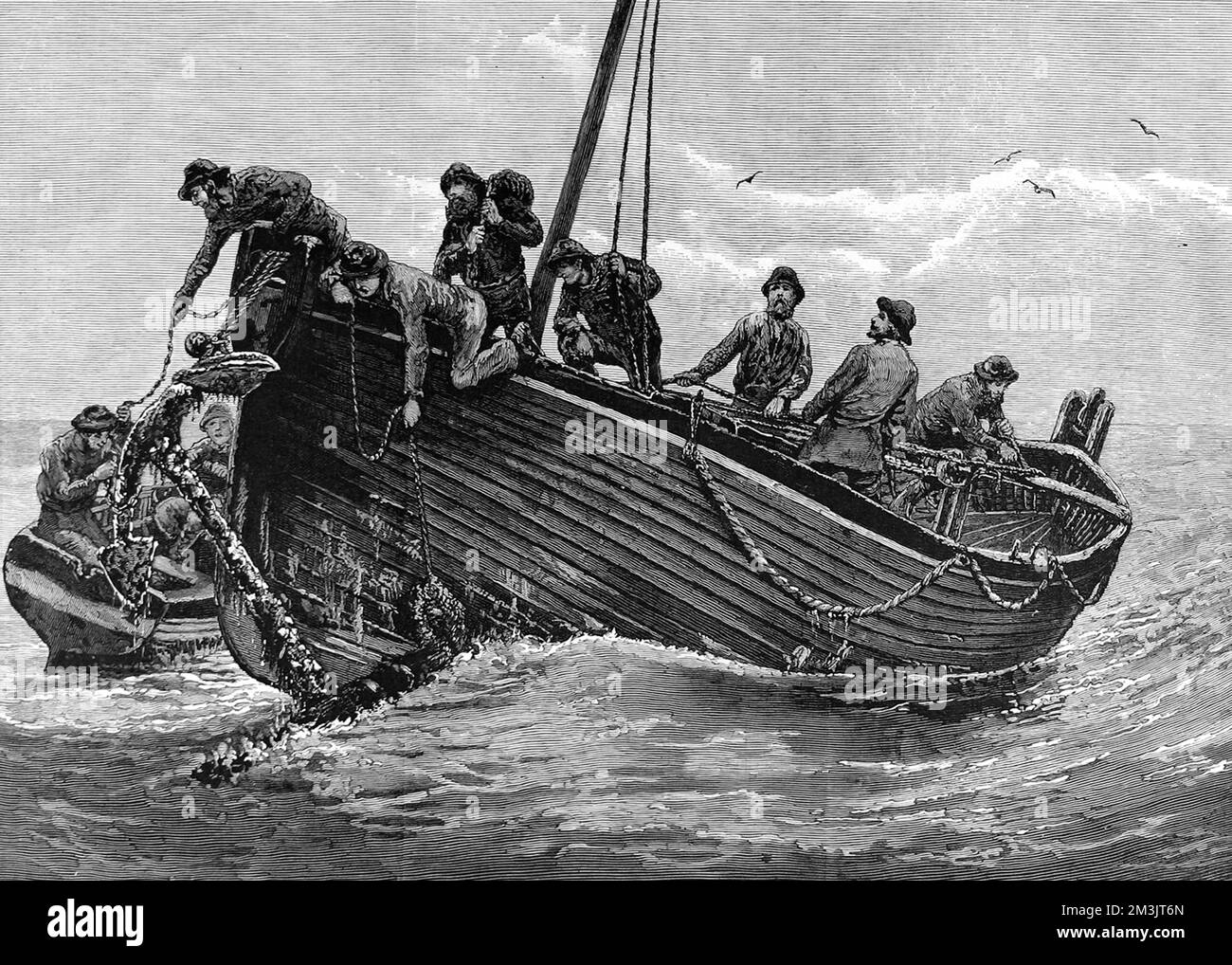 Fishing Up Lost Anchors 1885 Stock Photo