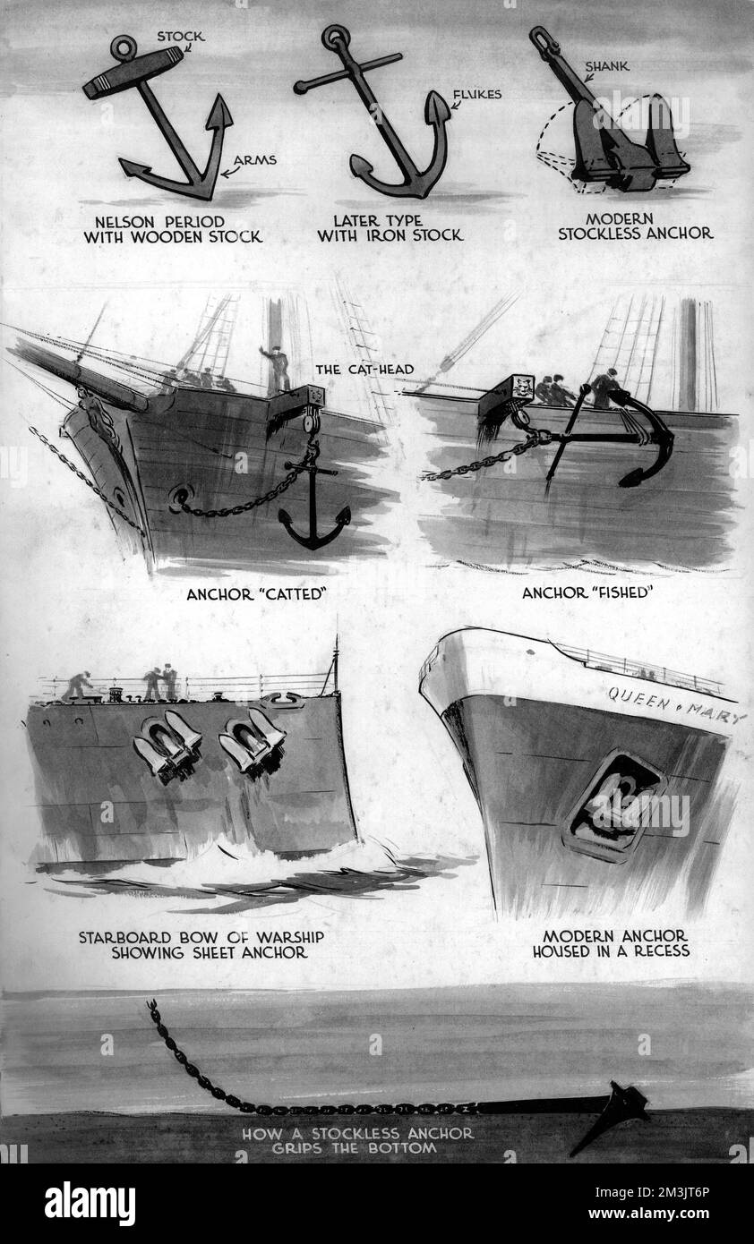 Illustrations of various anchors and anchor housing. Date 1846 Stock
