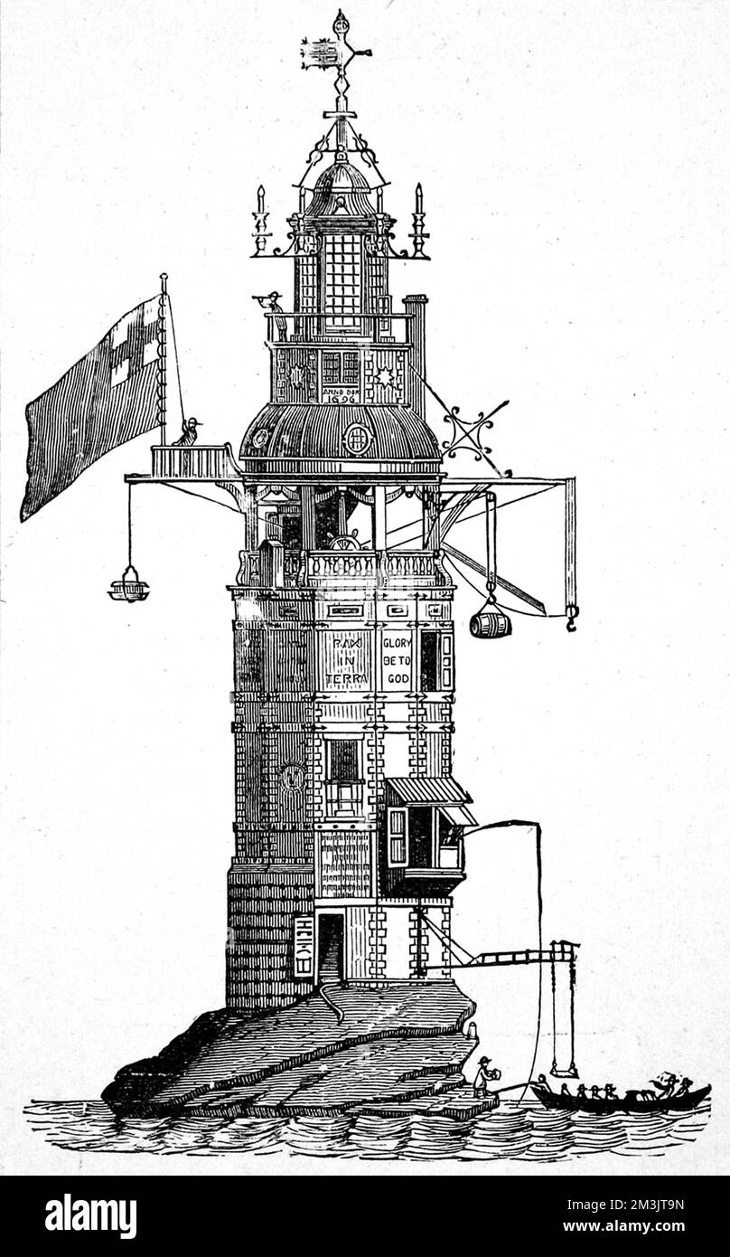 Engraving of the Eddystone lighthouse, built by Henry Winstanley in