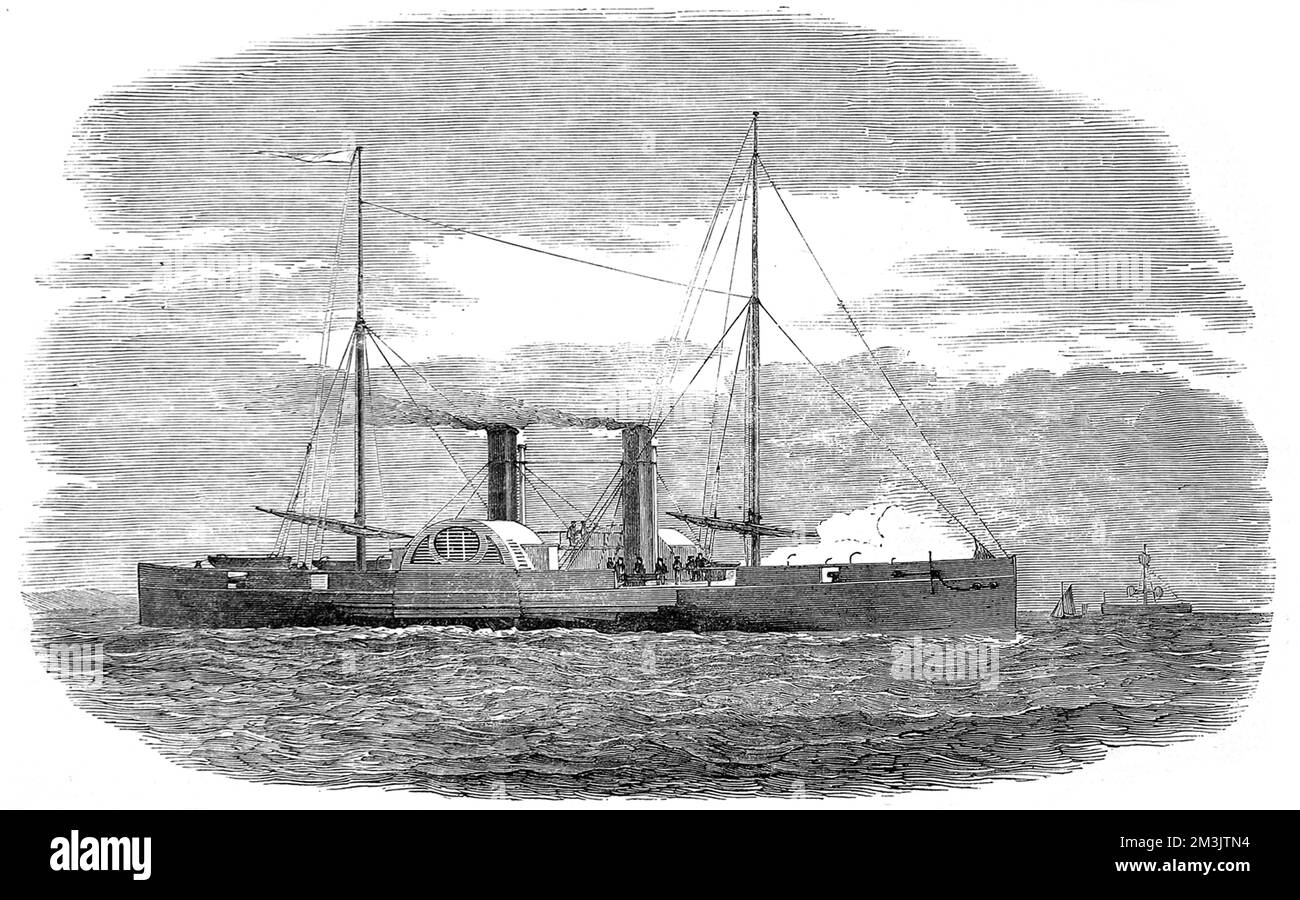 Prussian War-Steamer 'Nix', built by Robinson and Russell of Millwall, London, 1851. This paddle steamer underwent trials on the Thames river in March and April of that year, averaging 14 knots. The 'Nix' was the second of a class built at Millwall, the first being the 'Salamander'.  1851 Stock Photo