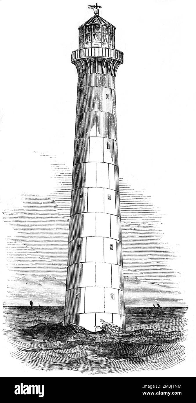 Cast Iron lighthouse, designed and built by Alexander Gordon and the Grissell &amp; Co. Ironworks, which was intended for use in Barbados.  1851 Stock Photo